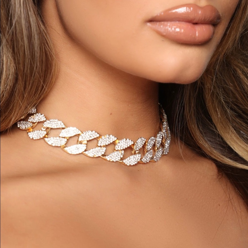 Faux Diamond Encrusted Gold Choker